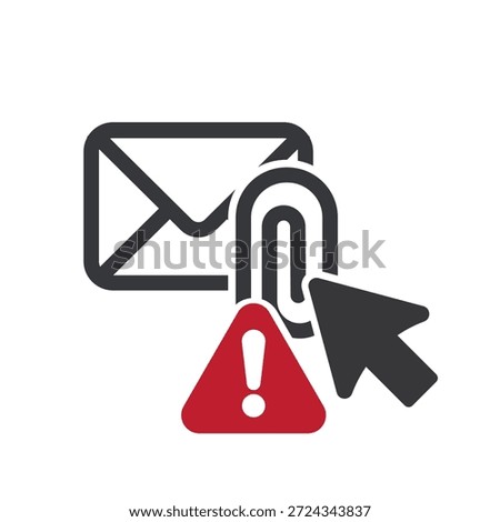 Isolated pictogram caution sign warning against opening suspicious email attachments, symbolizing cyber crime danger, online fraud risks, and digital security awareness.