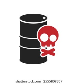 Isolated pictogram dangerous chemical drum, gallon, oil gas, toxic. With Skull and bones pictogram