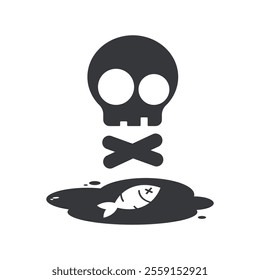 Isolated pictogram dangerous environment, with dead fish, plant, tree on polluted water area