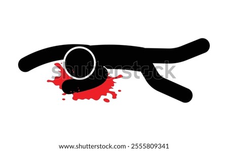 Isolated pictogram dead body covered with red blood, murder, crime scene, criminal icon