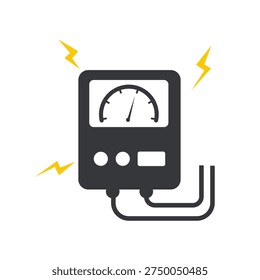 Isolated pictogram of electric meter representing electricity measurement, household power usage monitoring, energy consumption control, and utility billing equipment symbol