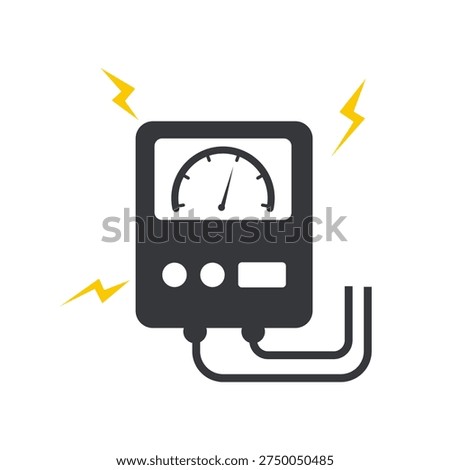 Isolated pictogram of electric meter representing electricity measurement, household power usage monitoring, energy consumption control, and utility billing equipment symbol
