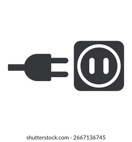 Isolated pictogram of electric plug and socket icon, representing electricity, energy, power connection, charging, utility
