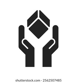 Isolated pictogram Fragile hand with care with illustration hands support cube box