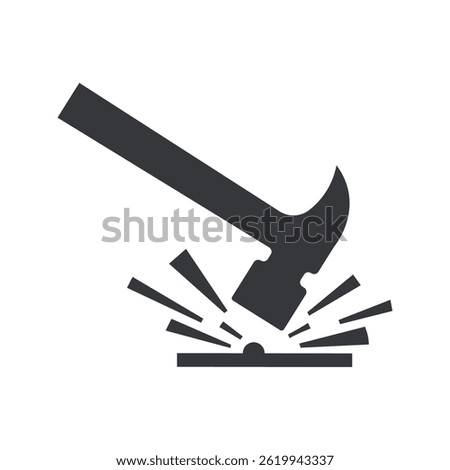 Isolated pictogram of a hammer striking an object, causing sparks, for safety signs warning of sparks and fire risks