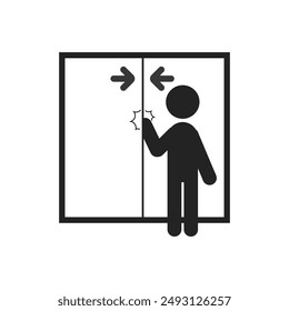 Isolated pictogram hand pinched by door, for lift, elevator, bus, train, entrance safety sign