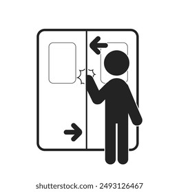 Isolated pictogram hand pinched by door, for lift, elevator, bus, train, entrance safety sign