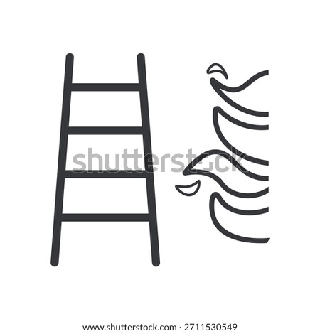 Isolated pictogram of a hand reaching toward rising flames, symbolizing emergency exit ladder, fire escape route, safety warning, and evacuation guidance in hazardous situations.