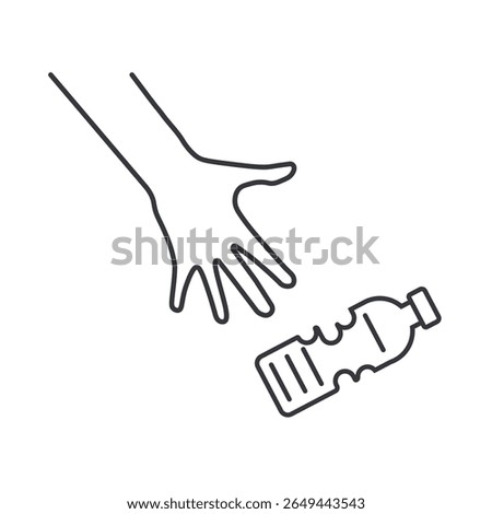 Isolated pictogram of hand throw crumpled plastic bottle, for keep clean, no littering environment sign