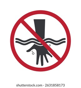 Isolated pictogram of hand touching water, indicating safety warning not to touch fish in aquarium or pond