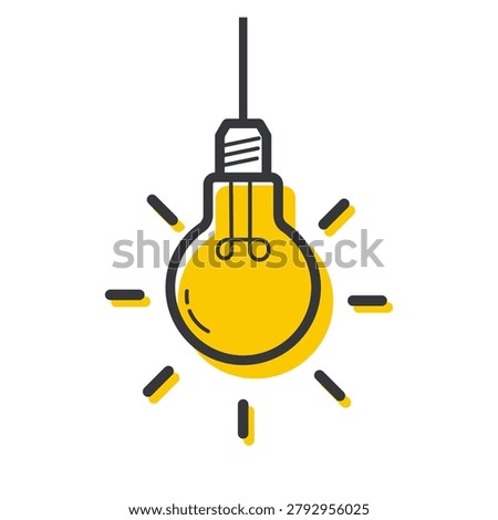 Isolated pictogram of hanging illuminated light bulb representing electric lighting, bright ideas, innovation, creativity, and inspiration concept