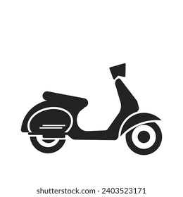 Isolated pictogram icon of black modern vintage scooter motorcycle, symbol of summer, automotive, electric vehicle