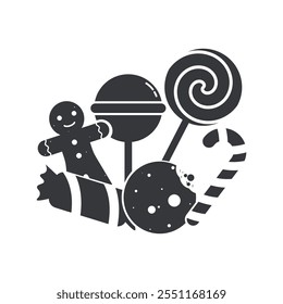 Isolated pictogram icon of candy, peppermints, sweet for Christmas, winter December, holiday graphic element