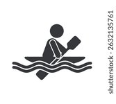 Isolated pictogram icon of a canoe, representing water sport activity with a person paddling a kayak