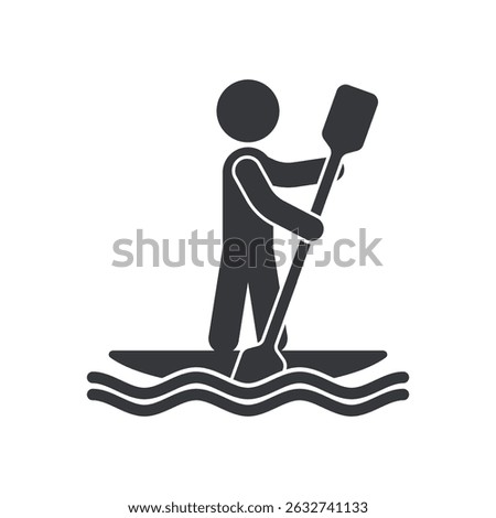 Isolated pictogram icon of a canoe, representing water sport activity with a person paddling a kayak