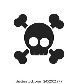 Isolated pictogram icon of danger, poison, toxic warning with illustration head of skull and bones in cartoon style