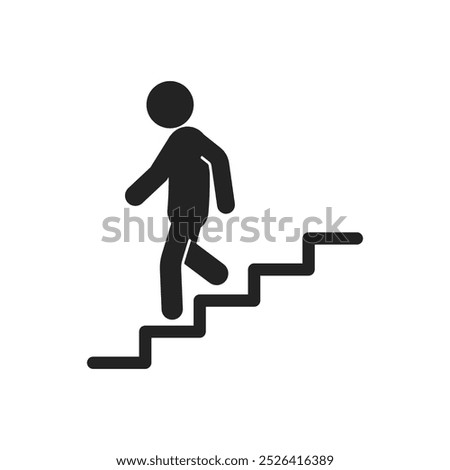 Isolated pictogram icon down stairs, stickman climbing down stair, for indoor building label sign