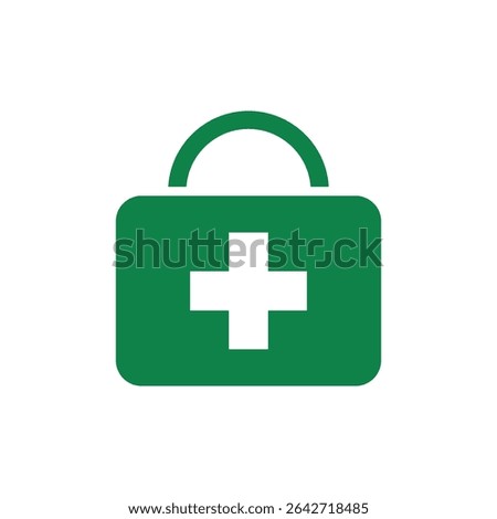 Isolated pictogram icon of emergency first aid kit label, green sticker used for identifying medical supplies and health safety equipment quickly