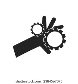 Isolated pictogram icon of hand injury pinched on sprocket or gear or cog machine, injury moving part machine for safety danger warning sign