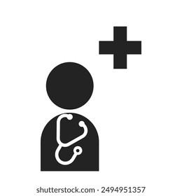 Isolated pictogram icon of health center, hospital, clinic, with medic sign and doctor with statoscope icon
