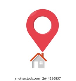 Isolated pictogram icon of a home location marker, symbolizing places, checkpoints, routes, navigation, home position, and geographic reference.
