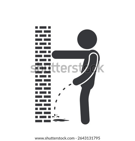 Isolated pictogram icon of man urinating on brick wall, commonly used for warning signs about prohibited behavior in public or private areas