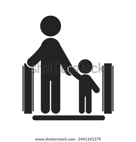 Isolated pictogram icon parent hold kid's hand on escalator, for indoor safety sign