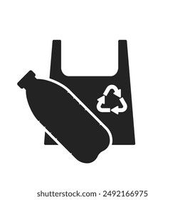 Isolated Pictogram Icon of recycle plastic bag and bottle