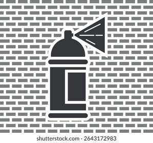 Isolated pictogram icon of spray paint can on wall, commonly used as symbol for graffiti, street expression, and creative urban art