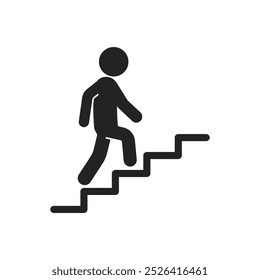 Ícone de pictograma isolado para cima escadas, stickman subindo escada, para sinal de etiqueta de construção interior