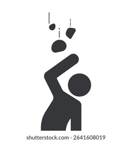 Isolated pictogram icon warning of falling rocks, reminding workers to protect their heads and stay alert to prevent workplace accidents