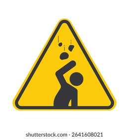 Isolated pictogram icon warning of falling rocks, reminding workers to protect their heads and stay alert to prevent workplace accidents