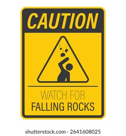 Isolated pictogram icon warning of falling rocks, reminding workers to protect their heads and stay alert to prevent workplace accidents