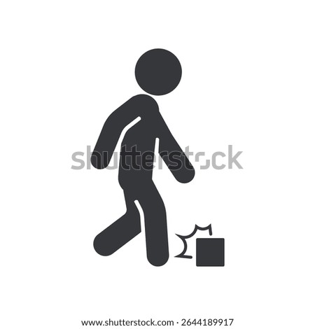 Isolated pictogram icon warning to watch your step due to many objects on the floor, cautioning against tripping or falling hazards.
