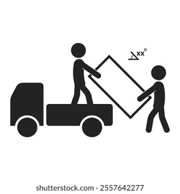 Isolated pictogram instruction big box handling, do not tilt lift on a vehicle 