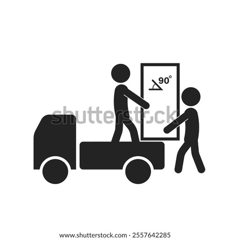 Isolated pictogram instruction big box handling, do not tilt lift on a vehicle 