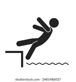 Isolated pictogram man falling from edge to water, for industrial and swimming pool safety sign label