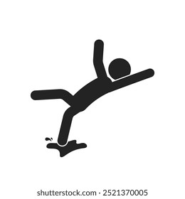 Isolated pictogram of man falling on wet floor, template icon for safety sign cleaning in progress, janitor, slippery when wet, caution wet floor, fall hazard