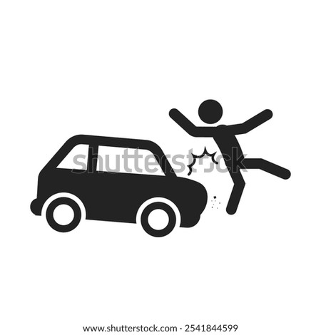 Isolated pictogram man hit by a car, pedestrian side road safety alert