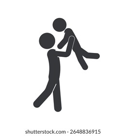 Isolated pictogram of a man joyfully lifting a child, symbolizing fatherhood, family love, bonding, care, and happy parental relationship.