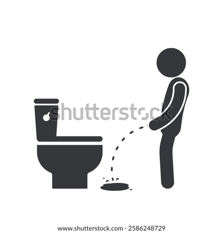 Isolated pictogram man pee on toilet floor, wet urine on surface of bathroom sign
