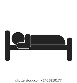 Isolated pictogram man sleep on a bed, symbol icon for hotel, hostel, motel, do not disturb