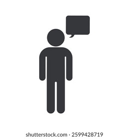 Isolated pictogram man talking with message bubble symbol, emphasizing convertation, communication and talking