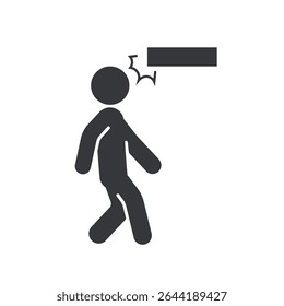 Isolated pictogram man walking with head hit low ceiling for safety sign mind your head, low up ceiling caution, head lowering instruction, drop hazard