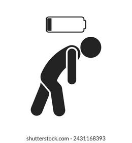 Isolated pictogram of man walking tired, fatigue, sad worker, low energy with battery icon