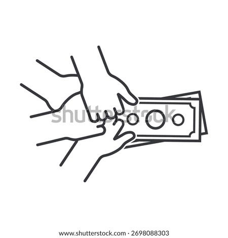 Isolated pictogram many hands grabbing money, symbolizing work, greed, finance, economy, competition, and desire for wealth and success.