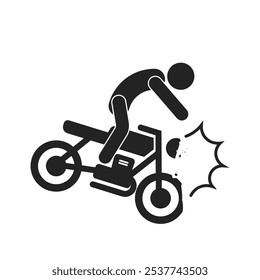 Isolated pictogram motorcycle crash, bike street accident sign, motor collision icon 