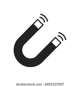 Isolated pictogram om u shape magnet, horse shoe metal magnet with radiation electromagnetic field