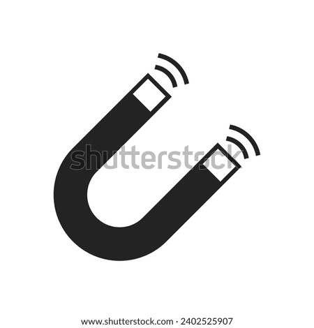 Isolated pictogram om u shape magnet, horse shoe metal magnet with radiation electromagnetic field
