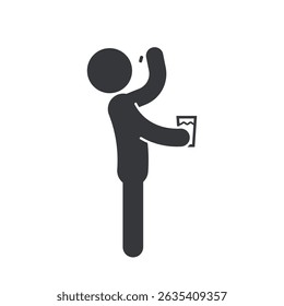 Isolated pictogram of a person taking medicine and holding a glass of water, symbolizing health and wellness icon.